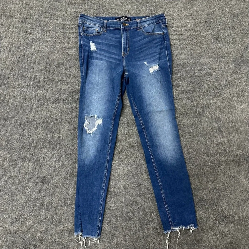 Hollister Jeans Womens Size 13L Blue High Rise Super Skinny Distressed Viscose